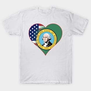 State of Washington Flag and American Flag Fusion Design T-Shirt